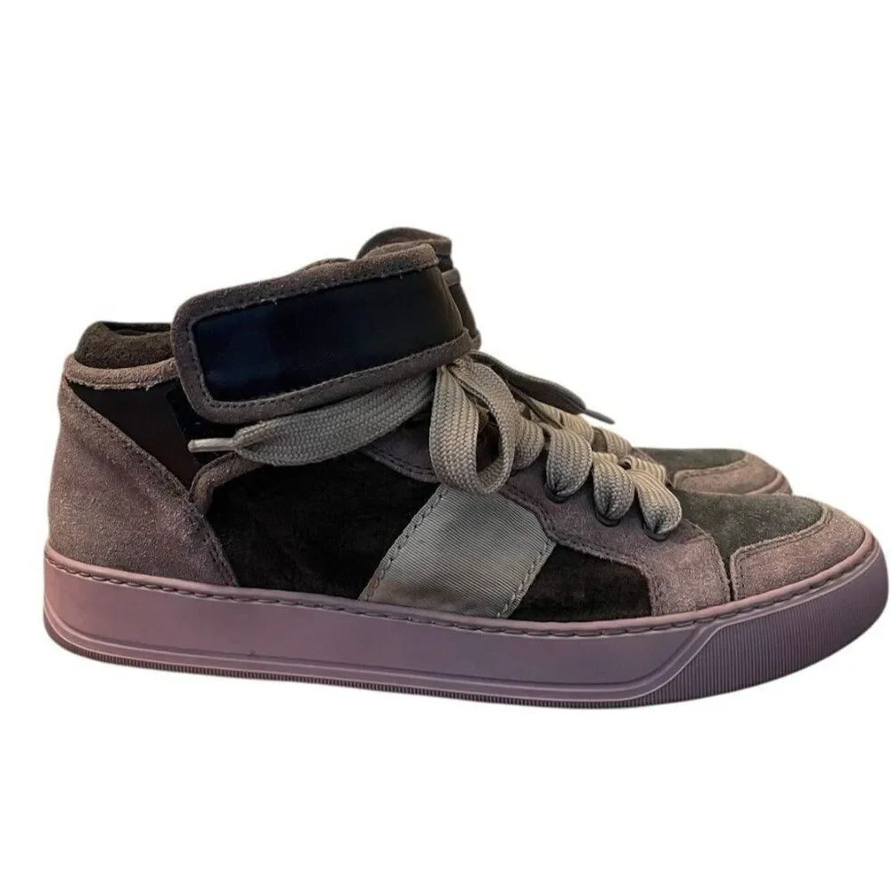 Lanvin Mens Size 7 M Mid Top Sneakers Purple Suede Lace Up Shoes Trainers Italy